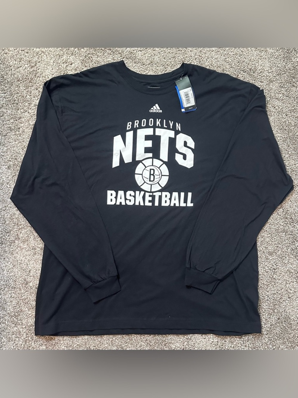 Adidas Men’s NBA Brooklyn Nets Black Long Sleeve Tshirt NWT Size 2XL